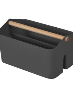 Sort Opbevaringskurv 28x16,5x15 cm med Træhåndtag